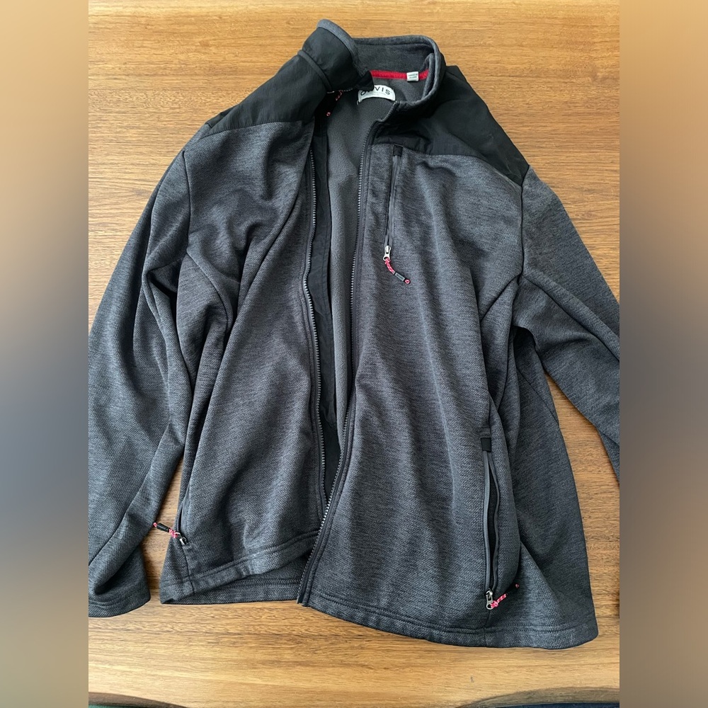 Orvis Men's Black Gray Full Zip Mesh Bonded Fleece Zippered Jacket / Size XXL
